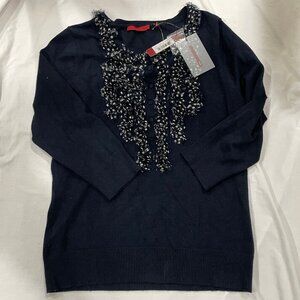 NWT Women's Sz Large Navy Blue 3/4 Sleeve Sweater w/ Blue & White ruffles by RED